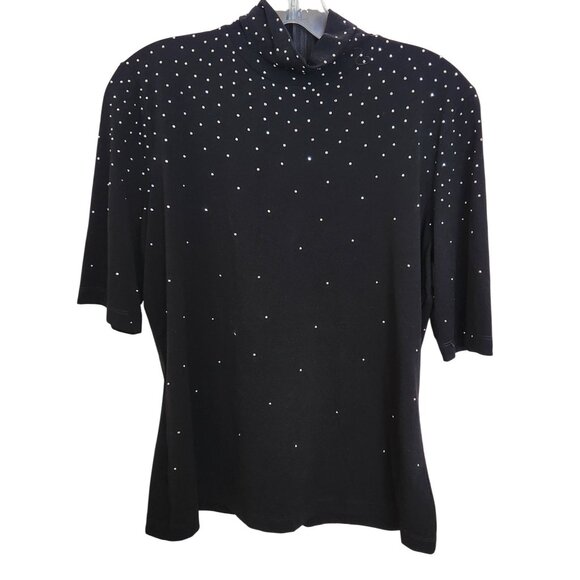 Vintage Black Sheer fabric silver studded top, blouse, zipper back - Picture 1 of 2